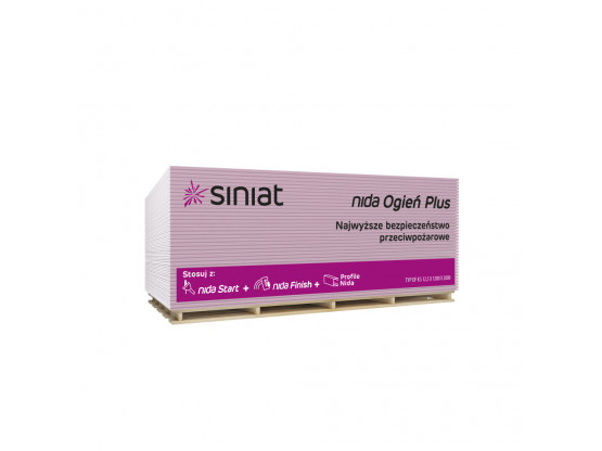 Гіпсокартон вогнестійкий NIDA FIRE PLUS (стіновий), 12.5x1200x2000мм