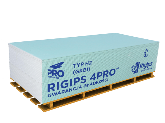 Гіпсокартон вологостійкий Rigips 4PRO Hydro (стіновий), 12.5x1200x2000 мм